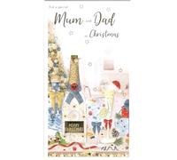 ICG Special Mum and Dad Christmas Card, Traditional Holiday Design, Gold Stars, Festive Bottles, 12 x 22 cm