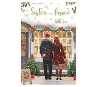 ICG Special Sister and Fiance Christmas Card - Couple Window Shopping on Snowy Street Embossed with Foil and Flitter Details