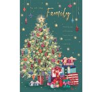 ICG To All the Family Christmas Card, Single - Christmas Cards with Decorative Christmas Tree Fireplace Artistic Festive Design and Special Finishes - Xmas Cards with Envelope