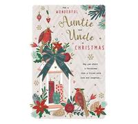 ICG Wonderful Auntie and Uncle Christmas Card - Robins on Lantern with an Embossed Foil Finish