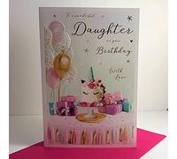 ICG Wonderful Daughter On Your Birthday Card - Unicorn Cake & Presents