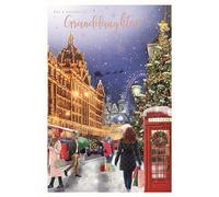 ICG Wonderful Granddaughter Christmas Card - Snowy London Christmas Shopping with an Embossed Foil Flitter Finish