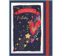 ICG Wonderful Husband Large Luxury Handfinished Boxed Birthday Card - Love Hearts and Shooting Stars with a Foil and Embellished Finish