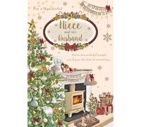 ICG Wonderful Niece and her Husband Christmas Card - Christmas Tree and Cosy Fireplace Embossed with Foil and Flitter Details