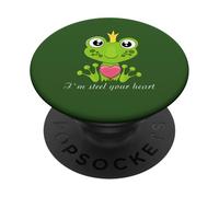 Ich stähle dein Herz, cute frog king with heart and crown PopSockets Adhesive PopGrip