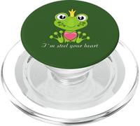 Ich stähle dein Herz, cute frog king with heart and crown PopSockets PopGrip for MagSafe