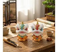 ICHAG 2-Pack Color Changing Chinese Lion Dance Tea Pet Figurines, Lucky Foo Dog Statues with Blue & Red Capes for Tea Tray Decor, Festive Good Luck Charms, Perfect Gifts for Tea Lovers & Home Decor