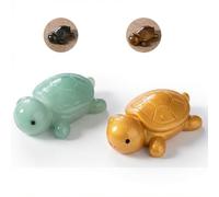 ICHAG 2-Pack Color Changing Turtle Tea Pet Figurines, Cute Feng Shui Prosperity Charms in Green & Gold, Miniature Tortoise Statues for Tea Trays, Gifts for Tea Lovers & Animal Decor Fans