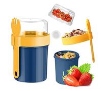 ICHDICH 710ML Insulated Food Soup Container, Stainless Steel Food Jar with Spoon, Leak-Proof Cereal On The Go Cup for Adult, Breakfast Milk Fruit Cereal Storage Jar for Adults (230+560ml Blue)