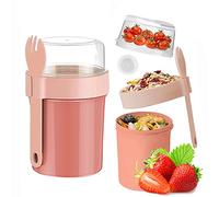 ICHDICH 710ML Insulated Food Soup Container, Stainless Steel Food Jar with Spoon, Leak-Proof Cereal On The Go Cup for Adult, Breakfast Milk Fruit Cereal Storage Jar for Adults (230+560ml Pink)
