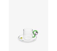 Ichendorf Ichendorf Strawberry-Embellished Glass Coffee Cup and Saucer Set