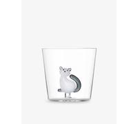 Ichendorf Milano White Cat Tumbler with Grey Tail | Tabby Cat Collection | 35 cl | Borosilicate Glass | Handmade