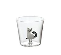 Ichendorf Milano White Cat Tumbler with Grey Tail | Tabby Cat Collection | 35 cl | Borosilicate Glass | Handmade
