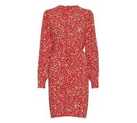 ICHI IHCAROLINA DR Women's Casual Dress Mini Dress with Button Placket High Collar Long Sleeve Regular Fit, Poppy Red (171664), 8