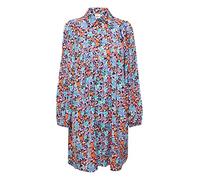 ICHI IXLIV DR Women's Casual Dress Shirt Blouse Dress Puff Sleeves Shirt Collar Loose Fit, Total E. W Maui Blue Flowers (202086), 14