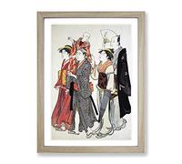 Ichikawa Danjuro V With Family By Torii Kiyonaga Asian Japanese Framed Wall Art Print, Ready to Hang Picture for Living Room Bedroom Home Office Décor, Oak A4 (34 x 25 cm)