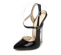 Ichlovdu Women's Sandals Sexy High Heel 16 cm Pointed Toe Stiletto Metal Heels Buckle Bondage Pumps Slingbacks Ankle Strap Erotic Romantic, black, 5 UK