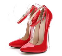 Ichlovdu Women's Sexy High Heel Sandals 16 cm Pointed Toe Stiletto Metal Heels Buckle Pumps Slingbacks Ankle Strap Erotic Romantic Club Party, red, 7 UK
