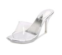 Ichlovdu Women's Transparent Sandals with Heel Stiletto Crystal Shoes High Heels 6.5 cm and 8 cm, Transparent crystal 8 cm, 7 UK