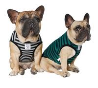 iChoue French Bulldog Clothes for Dogs 100% Breathable Cotton Striped Shirts Vests Tank Tops Frenchie Boston Terrier, Black and Green Stripes, Large