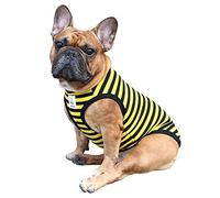 iChoue French Bulldog Striped T Shirts Clothes for Medium Dogs Vest Tank Tops Puppy Frenchie Pug English Boston Terrier Pitbull Yellow Black Strips - L