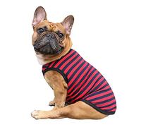 iChoue French Bulldog Striped T Shirts Clothes for Medium Dogs Vest Tank Tops Puppy Frenchie Pug English Boston Terrier Pitbull Red Blue Strips - L