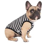 iChoue French Bulldog Striped T Shirts Clothes for Medium Dogs Vest Tank Tops Puppy Frenchie Pug English Boston Terrier Pitbull Grey Black Strips - L