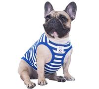 iChoue French Bulldog Striped T Shirts Clothes for Medium Dogs Vest Tank Tops Puppy Frenchie Pug English Boston Terrier Pitbull White Blue Strips - L