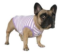 iChoue French Bulldog Striped T Shirts Clothes for Medium Dogs Vest Tank Tops Puppy Frenchie Pug English Boston Terrier Pitbull Purple White Stripes - Large