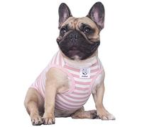 iChoue French Bulldog Striped T Shirts Clothes for Medium Dogs Vest Tank Tops Puppy Large Frenchie Pug English Boston Terrier Pitbull Pink White Strips - L Plus