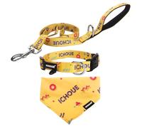 iChoue Original Print French Bulldog Collar with Leash Bandana Set Adjustable for Frenchie Pug English Boston Terrier Dogs, Yellow, Large