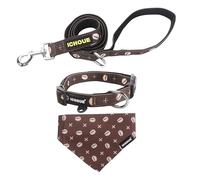 iChoue Original Print French Bulldog Collar with Leash Bandana Set Padded Adjustable for Frenchie Pug English Boston Terrier Dogs, Coffee Bean, Medium