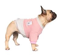 iChoue Pet Dog Jumpers Crewneck Sweater Color Block Pullover Winter Warm Clothes for English Bulldog Boston Terrie - Pink and Grey/Large Plus