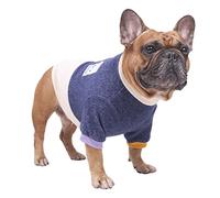 iChoue Pet Dog Jumpers Crewneck Sweater Color Block Pullover Winter Warm Clothes for French Bulldog Frenchie Pug Puppy - Navy and Beige/Small