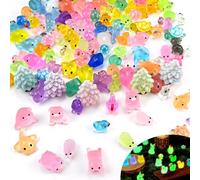 ICHOWHO 120Pcs Mini Resin Animals Glow In The Dark, Luminous Resin Animals Mixed, Small Plastic Animal Miniature, Little Figures for Potted Micro Landscape Fairy Garden Aquarium Dollhouse Decor