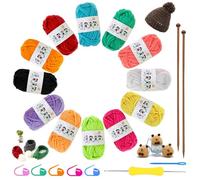 ICHOWHO 21 Pcs Knitting Kit for Beginners, 12 Colours Hand Knitting Yarns & 2 Bamboo Knitting Needles, Easy Knitting Set Knitting Starter Kit for Adults, Dishcloths Craft Kits for Handcrafts Arts