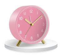 ICHOWHO Pink Alarm Clock for Girls Bedroom - Silent Analog Clock with Night Light, Non-Ticking Table Clocks for Heavy Sleep, Preppy Cute Desk Clocks Bedside Decor for Girls Teens Women
