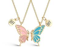 ICHRATI Bff Necklace for 2 Best Friend Necklace Butterfly Matching Necklaces for Best Friends Birthday Mothers Day Gifts for Friends Bestie 2Pcs Blue and Pink Key Chain, Small, Stainless Steel, No