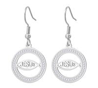 Ichthus Earrings Jesus Christ Fish Cross Ichthys Earrings Seal of Jerusalem Religious Amulet Christian Jewelry Baptism or Easter Gift for Women (silver)