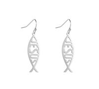 Ichthus Fish Dangle Earrings Ichthus Cross Earrings Christian Jesus Fish Earrings Religious Jewelry Christian Symbols Accessories Gift for Women (Ichthus silver)