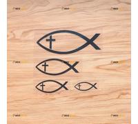 Ichthys Jesus Fish Cross Christian Symbol Ichthus Sticker Decal Vinyl - 4 Pack Black, 5.1cm, 7.6cm, 10.2cm, 15.2cm - No Background for Car Boat Laptop Cup Phone