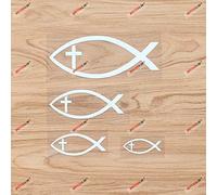 Ichthys Jesus Fish Cross Christian Symbol Ichthus Vinyl Decal Sticker - 4 Pack White, 5.1cm, 7.6cm, 10.2cm, 15.2cm - No Background for Car Boat Laptop Cup Phone