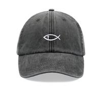 Ichthys Jesus Fish Symbol Baseball Cap Vintage Washed Unisex Dad Hat Low Profile Adjustable Black