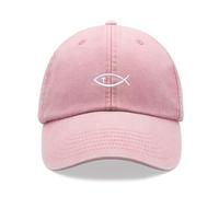 Ichthys Jesus Fish Symbol Baseball Cap Vintage Washed Unisex Dad Hat Low Profile Adjustable Pink