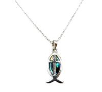 Ichthys Paua Shell Pendant with Cross Detail on a Necklace Gift Christian Jesus