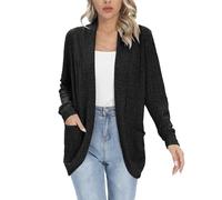 iChunhua Black Knitted Cardigans for Women UK Long, Ladies Soft Open Front Longline Cardigan with Pockets (Black, Medium)