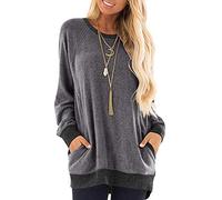 iChunhua Crew Neck Ladies Jumpers Long Sweatshirt Women UK Fall Winter Tops for Women Uk Black M