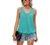 iChunhua Cute Banded Bottom Tank Tops Women Lightweight Sleeveless Blouse Vest Lovely Ladies Summer Tops Size 12 Green L