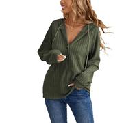 iChunhua Green Hoodies for Women UK Basic V Neck Long Sleeve Hooded Top With Buttons Slouch Ladies Sweatshirts and Hoodies Army Green M