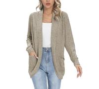 iChunhua Longline Lightweight Cardigan,Ladies Casual Cardigans Knitted Open Front Sweater Tops with Pockets (Khaki, Small)